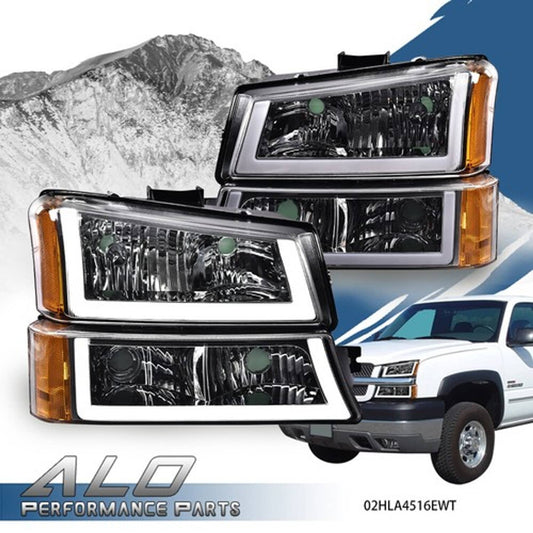 Solid Spare Fit For 03-07 Chevy Silverado Avalanche LED DRL Clear Lens Chrome Headlights