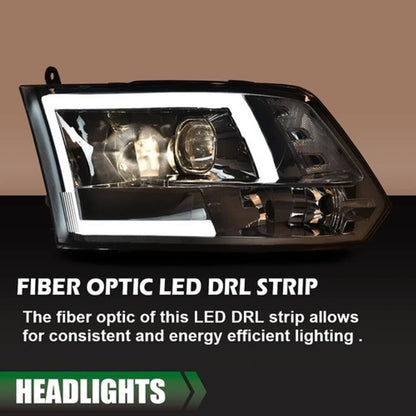 Solid Spare Smoke Lens LED DRL Projector Headlights Fit For 09-18 Dodge Ram 1500 2500 3500