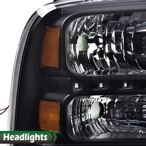 Solid Spare Fit For 2005-2007 Ford F250 F350 F450 F550 Super Duty LED DRL Headlights Black