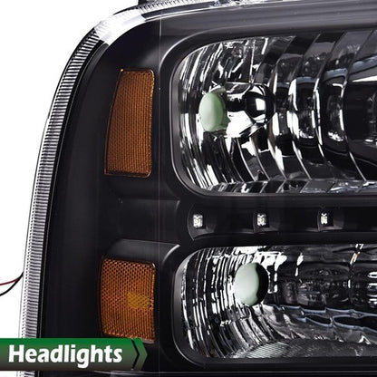 Solid Spare Fit For 2005-2007 Ford F250 F350 F450 F550 Super Duty LED DRL Headlights Black