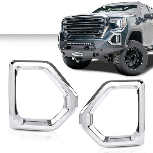 Solid Spare Fit For 2019-2021 GMC Sierra 1500 Denali Front Fog Light Outer Bezel Cover Set