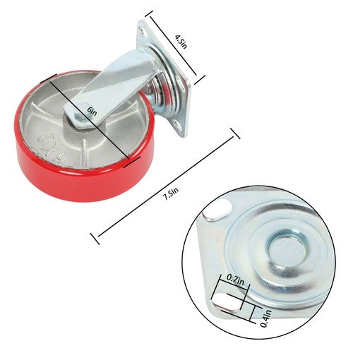Solid Spare 6" × 2" Tilt Casters Heavy Duty Swivel Caster Wheel 1250 Lbs Industrial Casters
