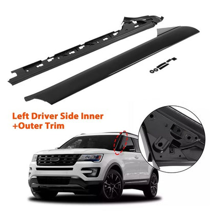 Solid Spare For 11-19 Ford Explorer Left Side Windshield A-Pillar Molding Inner Outer Trim