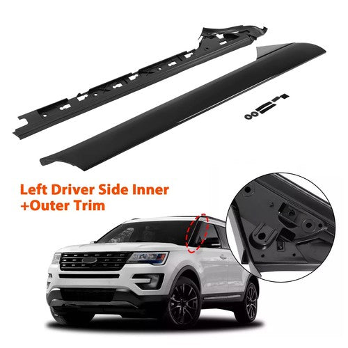 Solid Spare For 11-19 Ford Explorer Left Side Windshield A-Pillar Molding Inner Outer Trim