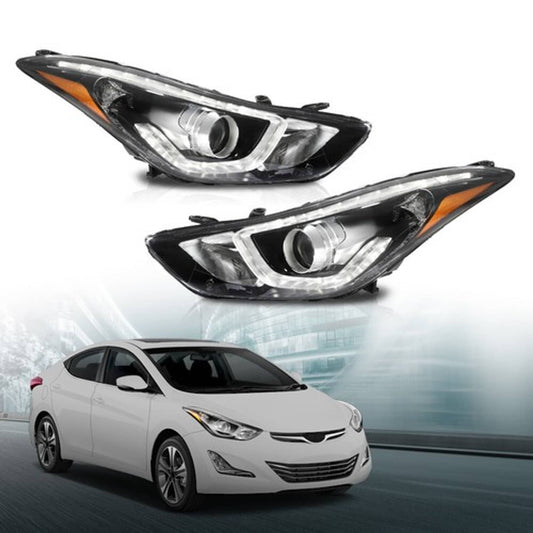 Solid Spare Pair LED DRL Projector Headlights Fit For 14-16 Hyundai Elantra Left + Right