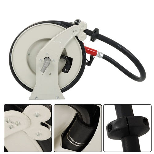 Solid Spare 1" x 33' Retractable Swivel Rewind W/Auto Fueling Gun Diesel Hose Reel For Truck