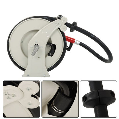 Solid Spare 1" x 33' Retractable Swivel Rewind W/Auto Fueling Gun Diesel Hose Reel For Truck