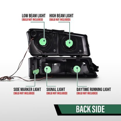 Solid Spare LED DRL Headlights Smoke Black Fit For 2003-2007 Chevy Silverado Avalanche