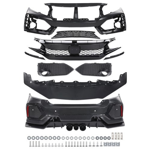 Solid Spare Fit For 2016-2021 Honda Civic Type R Style Front & Rear Bumper Cover Full Set