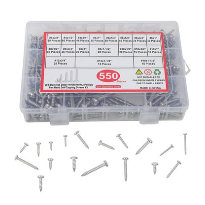 Solid Spare 550Pcs 304 stainless steel wood screws kits #4 #6 #8 #10 #12 countersunk Silver