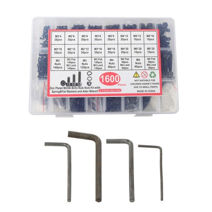 Solid Spare 1600 Pcs metric screws and nuts kits M2 M3 M4 M5 With 12.9 Grade Alloy Steel