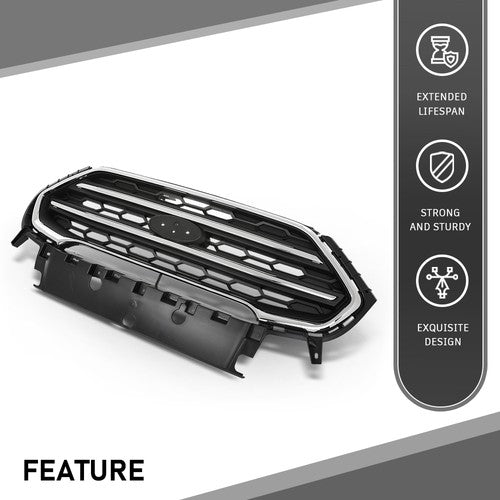Solid Spare Fit For 2018-2022 Ford Ecosport Front Bumper Upper Grille Grill Black & Chrome