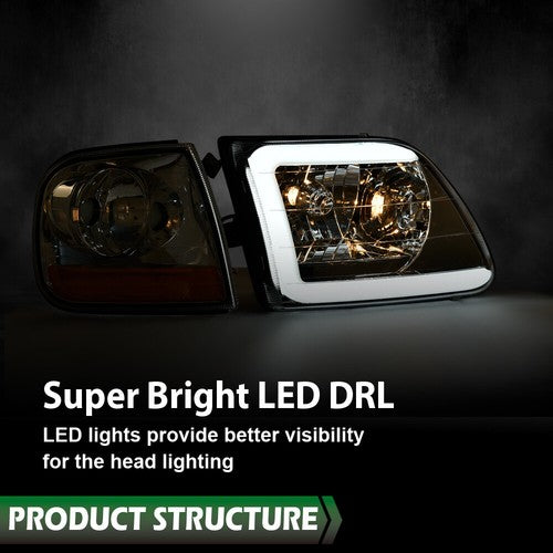 Solid Spare Clear LED DRL Headlights+Corner Lights Fit For 97-03 Ford F150/99-02 Expedition