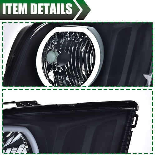 Solid Spare Fit For 2005-2009 Ford Mustang Black/Smoke LED DRL Halo Headlights Lamps Pair