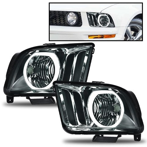 Solid Spare Smoke Lens LED DRL Halo Headlights Assembly Fit For 2005-2009 Ford Mustang