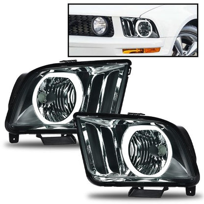 Solid Spare Smoke Lens LED DRL Halo Headlights Assembly Fit For 2005-2009 Ford Mustang