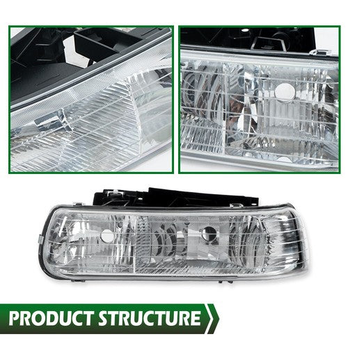 Solid Spare Factory Style Headlights Bumper Fit For 99-2002 Chevy Silverado 1500 2500 3500