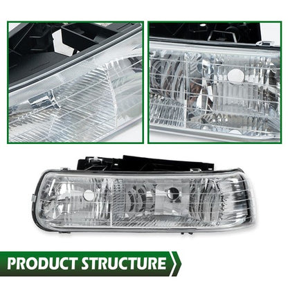 Solid Spare Factory Style Headlights Bumper Fit For 99-2002 Chevy Silverado 1500 2500 3500