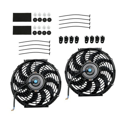Solid Spare 2× 12" Electric Radiator Cooling Slim Fans Push Pull Mount Black For Universal