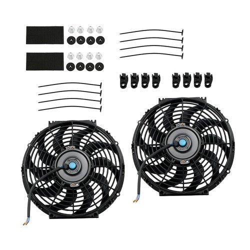 Solid Spare 2× 12" Electric Radiator Cooling Slim Fans Push Pull Mount Black For Universal