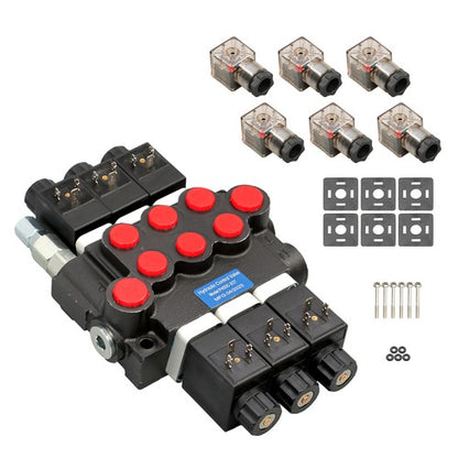 Solid Spare Double Acting 3600 PSI 3 Spool Solenoid 12V DC Hydraulic Control Valve 13 GPM