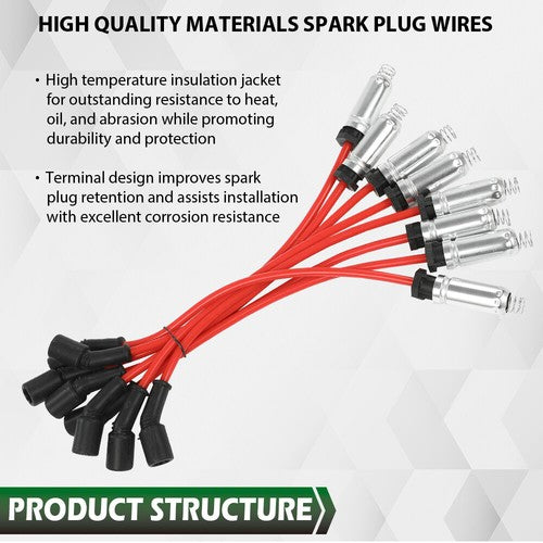 Solid Spare Fit For Chevy GMC 4.8L 5.3L 6.0L Square Ignition Coil & Spark Plug Wire 8 Pack