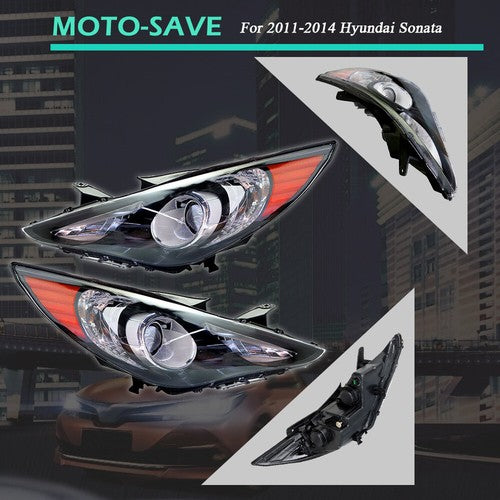 Solid Spare Black Headlights Headlamps Housing Right&Left Side For Hyundai Sonata 2011-2014