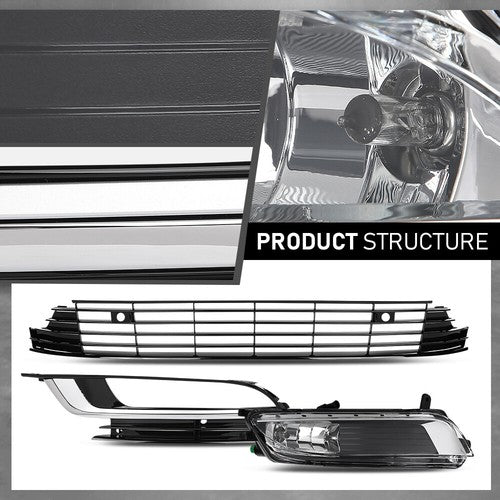 Solid Spare Fit For 2013-2017 Volkswagen CC Front Bumper Lower Grille+Fog Lights Assembly