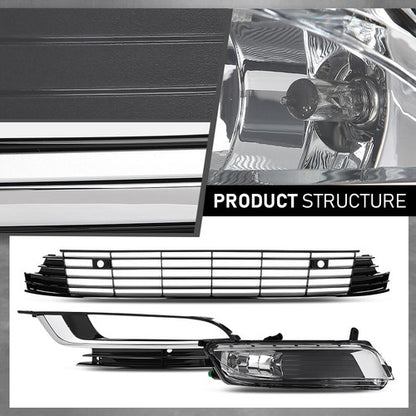 Solid Spare Fit For 2013-2017 Volkswagen CC Front Bumper Lower Grille+Fog Lights Assembly