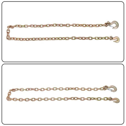 Solid Spare 3/8in × 8FT Trailer&Truck Transport Bundle Chain Steel Gold G70 6600lbs W/Hooks