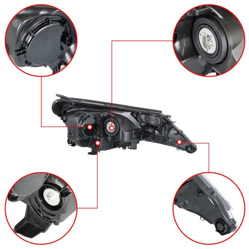 Solid Spare Headlight Assembly Projector RH+LH For Toyota RAV4 2013-2015 Black Halogen Clear