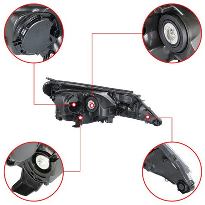 Solid Spare Headlight Assembly Projector RH+LH For Toyota RAV4 2013-2015 Black Halogen Clear