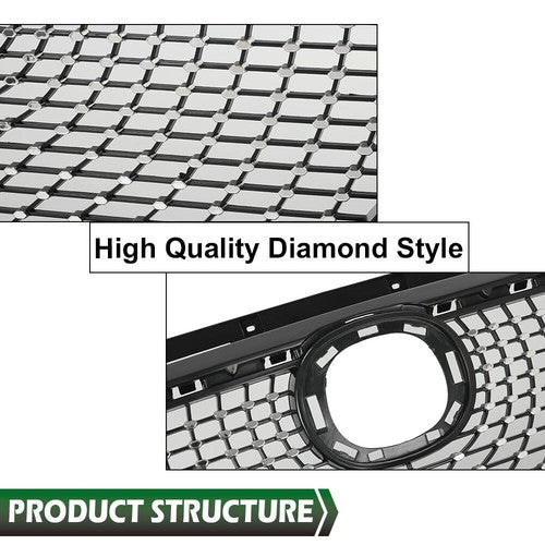 Solid Spare Fit For 14-16 Mazda 3 Front Bumper Upper Diamond Grille Grill Black Chrome