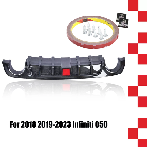 Rear Bumper Black Diffuser Lip W/LED Brake DRL Light For 2018-2023 Infiniti Q50