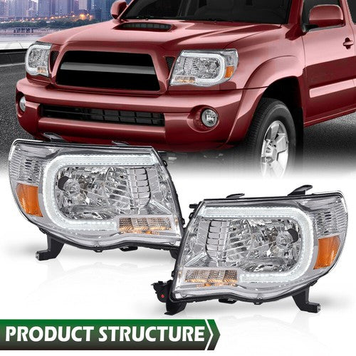 Solid Spare New Fit For Toyota Tacoma 2005-2011 LED DRL Tube Chrome Headlights Headlamps