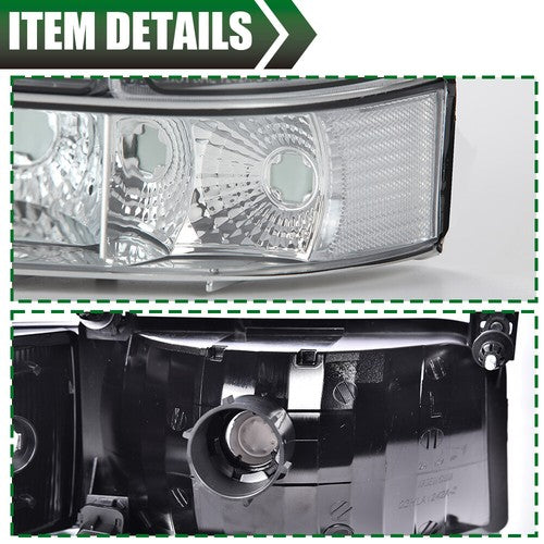Solid Spare Chrome Headlights Bumper Corner Lamps Fit For 92-96 Ford F150 F250 F350 Bronco