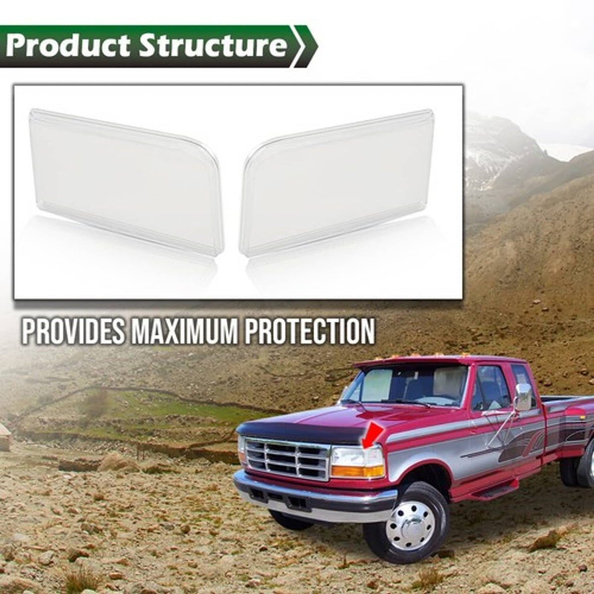 Solid Spare Fit For 92-1996 Ford F150 F250 F350 Bronco Clear Headlight Replacement Lens