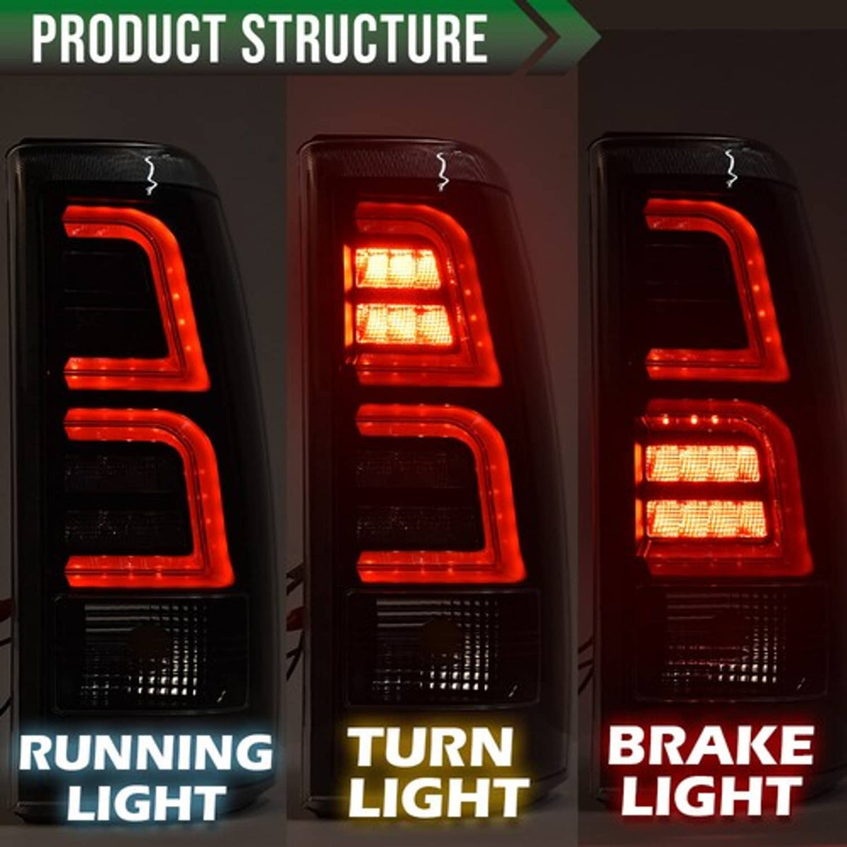 Solid Spare Fit For 99-02 Chevy Silverado 1500/99-06 GMC Sierra LED Tube Tail Brake Lights