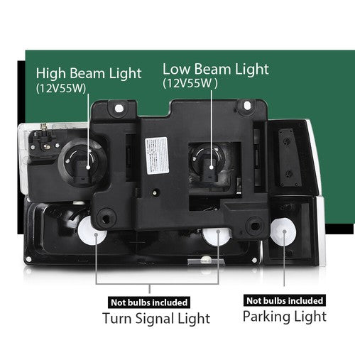 Solid Spare Fit For 1994-1998 GMC C10 C/K Sierra Headlights+Bumper Corner Lights Replacement