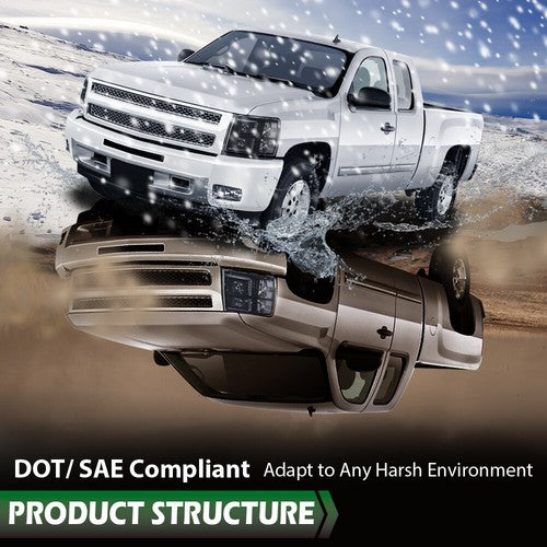 Solid Spare Fit For 2007-2013 Chevy Silverado Smoked Dual LED DRL Strip Projector Headlights