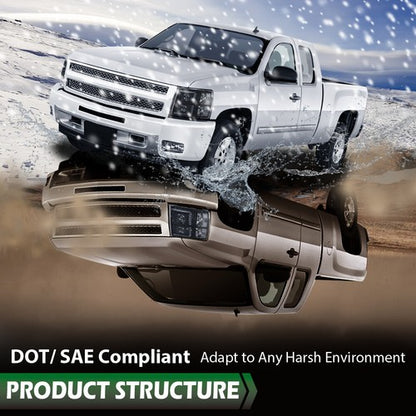 Solid Spare Fit For 2007-2013 Chevy Silverado Smoked Dual LED DRL Strip Projector Headlights