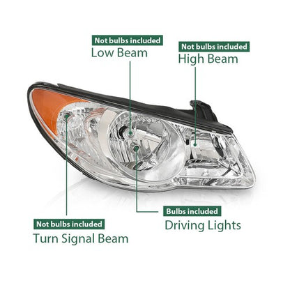 Solid Spare Fit For 2007-2010 Hyundai Elantra Clear Chrome Headlights Assembly Left+Right
