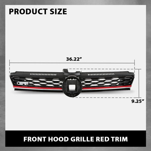 Solid Spare Front Hood Mesh Grille w/ Red Trim Fit For 2017-2019 VW Golf MK7 7.5 GTI Style