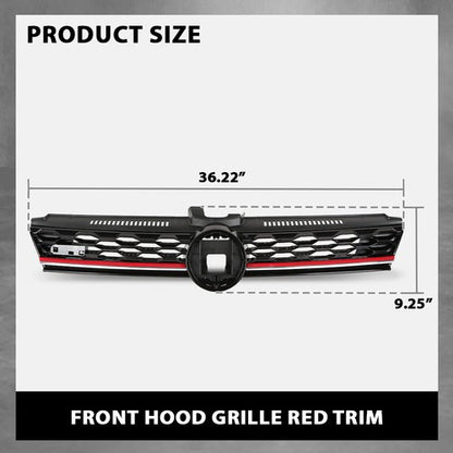 Solid Spare Front Hood Mesh Grille w/ Red Trim Fit For 2017-2019 VW Golf MK7 7.5 GTI Style