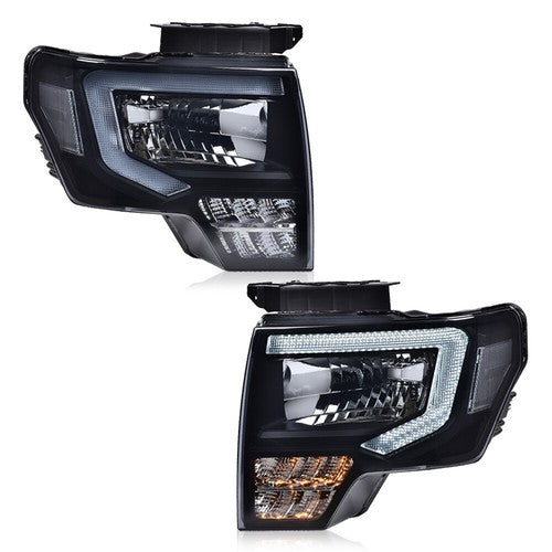 Solid Spare Fit For 2009-2014 Ford F-150 F150 Headlights Black/Smoke LED DRL Head Lamps