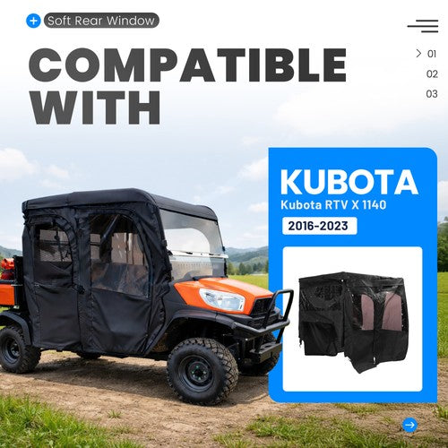 Solid Spare For Kubota RTV 2016-2023 X1140 Cab assembly Soft Door Rear Window Roof combo