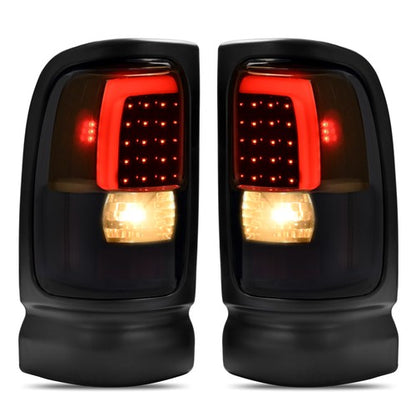 Solid Spare Smoke/Black LED Tube Brake Tail Lights For 1994-2001 Dodge Ram 1500 2500 3500