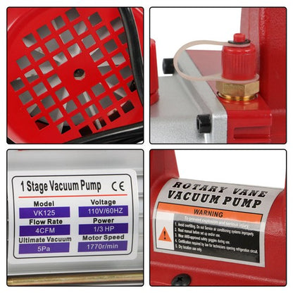 Solid Spare 1/3HP 110V 60Hz Air Vacuum Pump 4CFM HVAC & A/C Refrigeration Kit Manifold Gauge