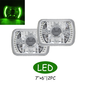 5X7  7X6  Green LED Rectangle Crystal Clear Projector Headlights Headlamp