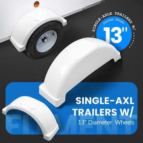 Solid Spare Set Of 2 Single Axle Trailer Fenders 13" Wheels Tires Top Step Skirt Boat